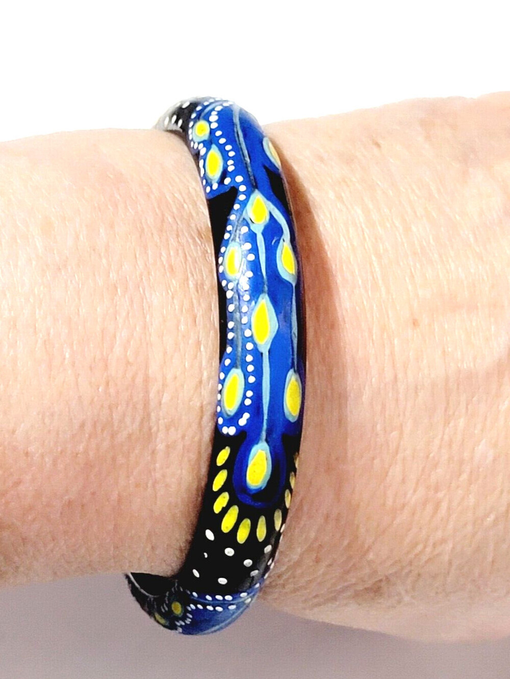 Starry Night Hand Painted Bangle Bracelet, Blue Black, Designer Jewelry bn-1